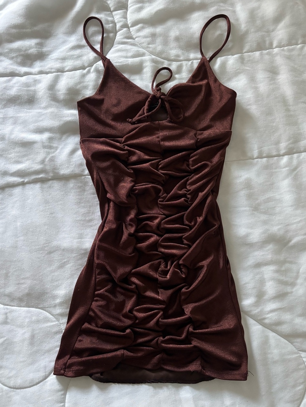 Women's Brown Ruched Slip Dress
